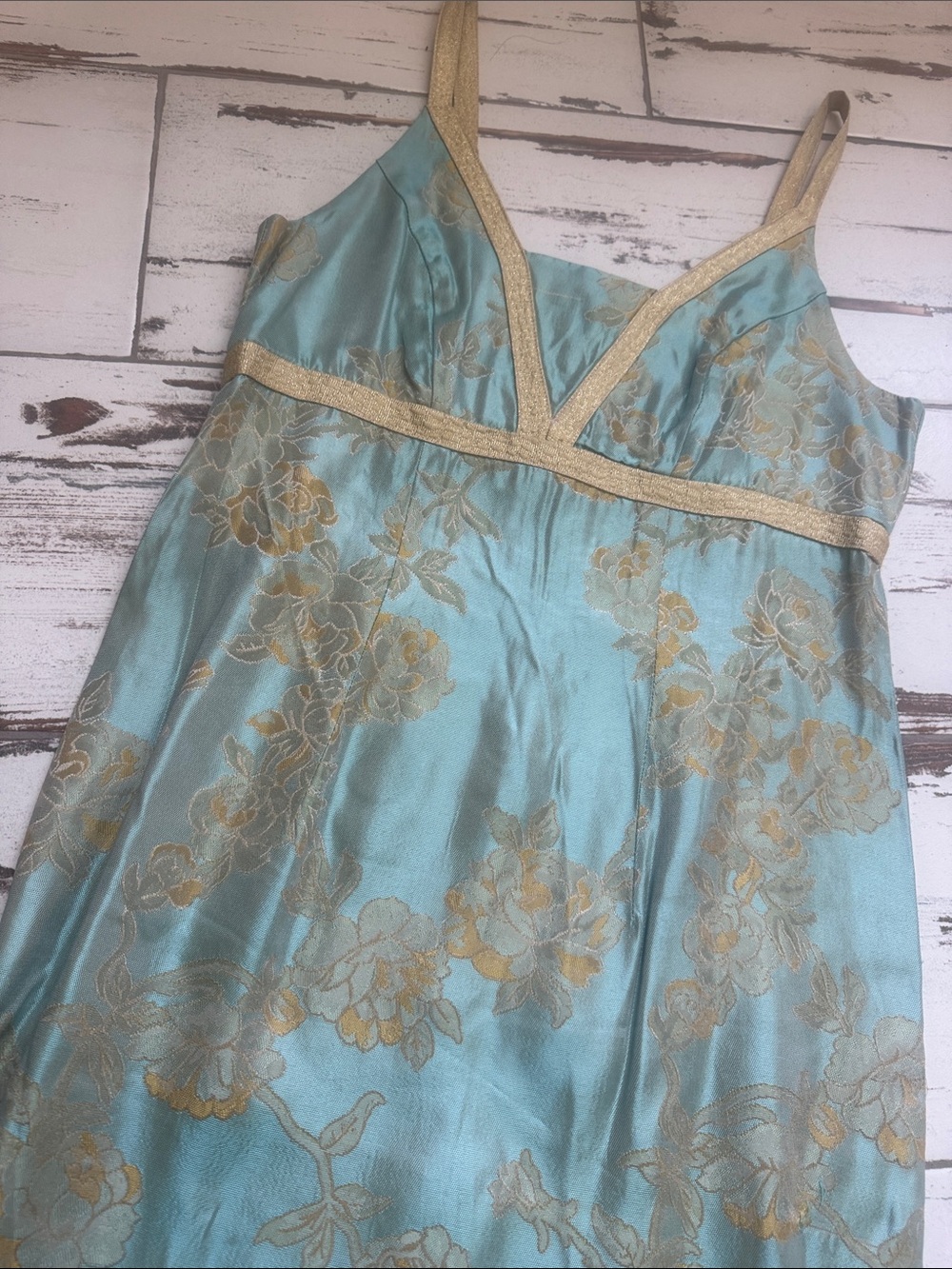 Vintage  Bentley a. Brand aquamarine and gold slip dress.